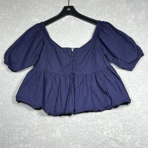 Free People Blouse Women Small Blue Veronica Sweetheart Babydoll Boho Top